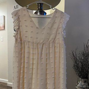 Swiss Dot Ruffle Trim Smock Dress